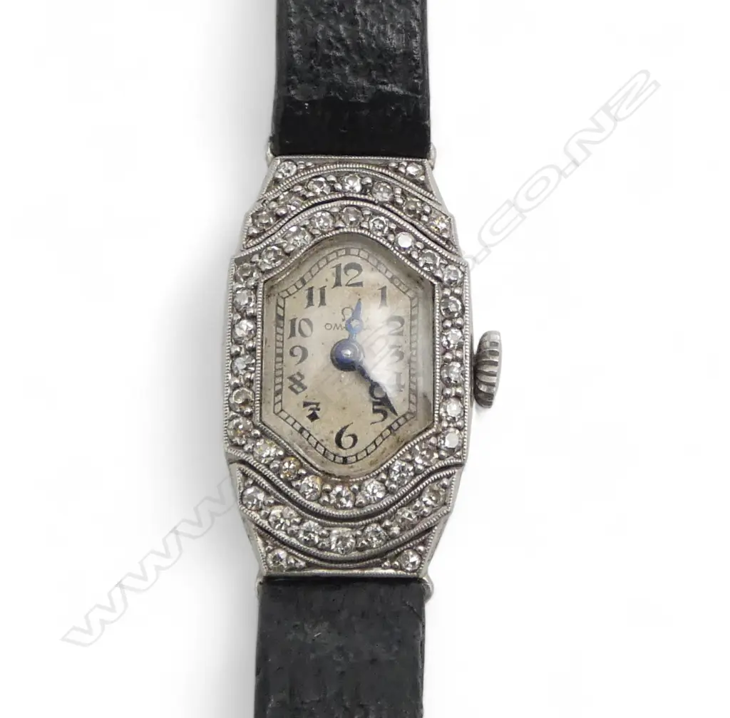 OMEGA LADIES PLATINUM AND DIAMOND WRIST WATCH Image 1++