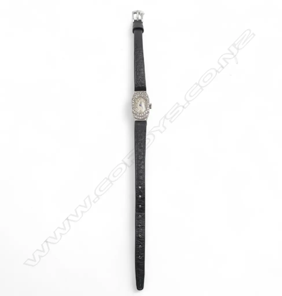 OMEGA LADIES PLATINUM AND DIAMOND WRIST WATCH Image 1++