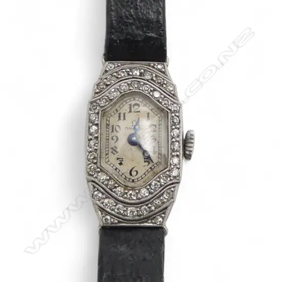 OMEGA LADIES PLATINUM AND DIAMOND WRIST WATCH