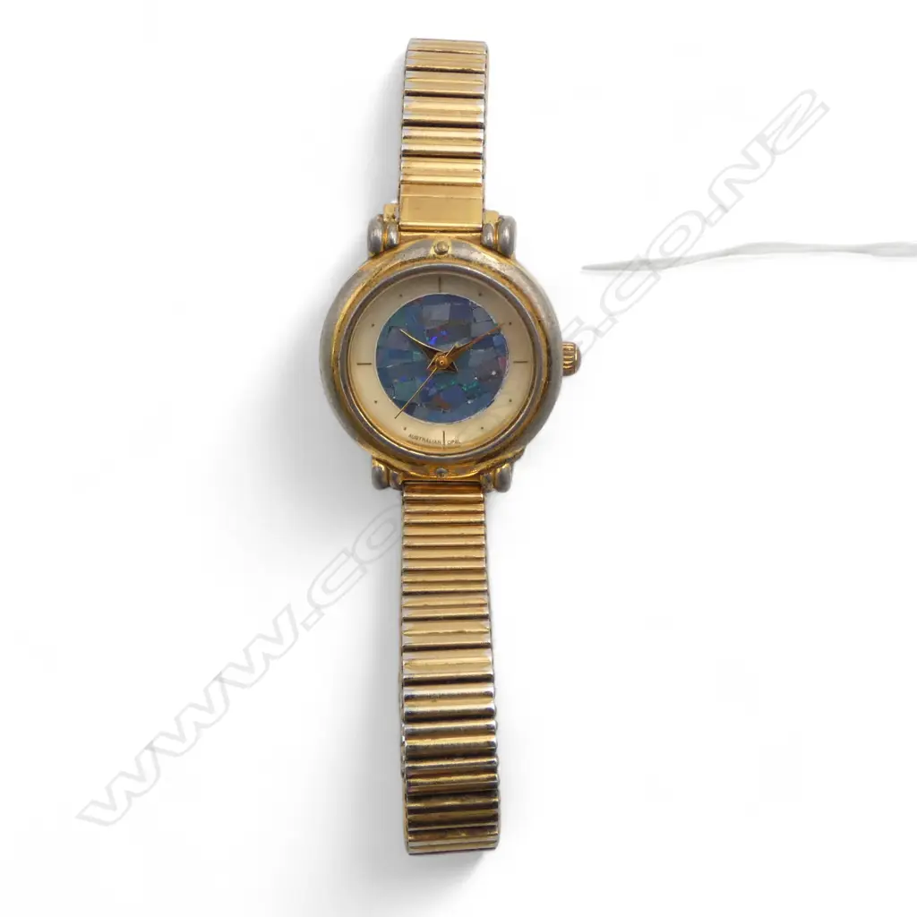 GOLD PLATE HARMONY LADIES WATCH w opal chip face. Quartz. not running. some wear to plating Image 1++