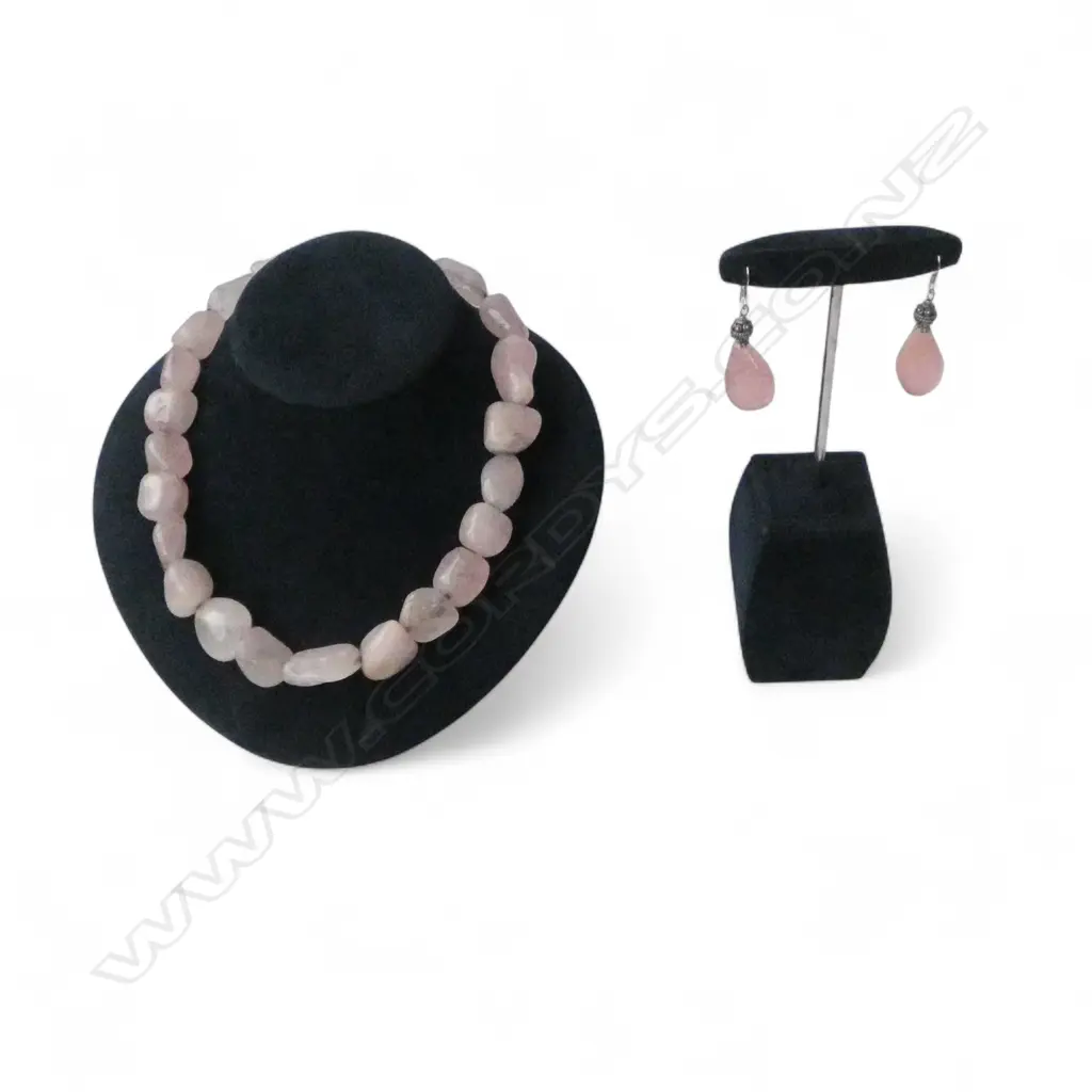 ROSE QUARTZ NECKLACE AND EARRINGS Image 1++
