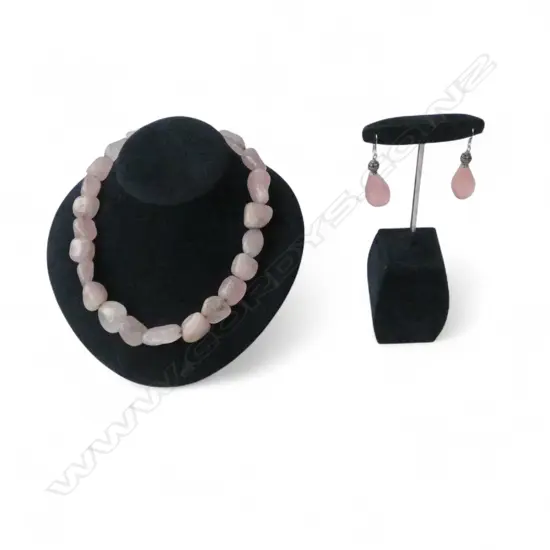 ROSE QUARTZ NECKLACE AND EARRINGS