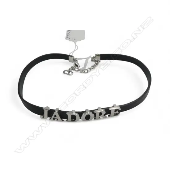CHRISTIAN DIOR 'JADORE' CHOKER, SILVER PLATE & LEATHER, L280mm