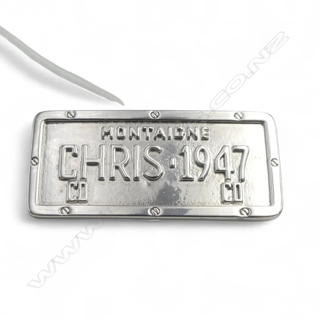 CHRISTIAN DIOR by JOHN GALLIANO CADILLAC LICENSE PLATE BROOCH, SILVER PLATED Image 1++