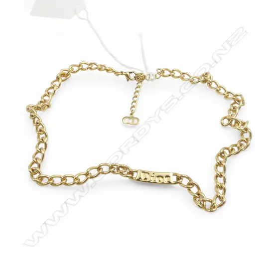 CHRISTIAN DIOR NECKLACE w DIOR LOGO LINK, GOLD TONE, L.400mm