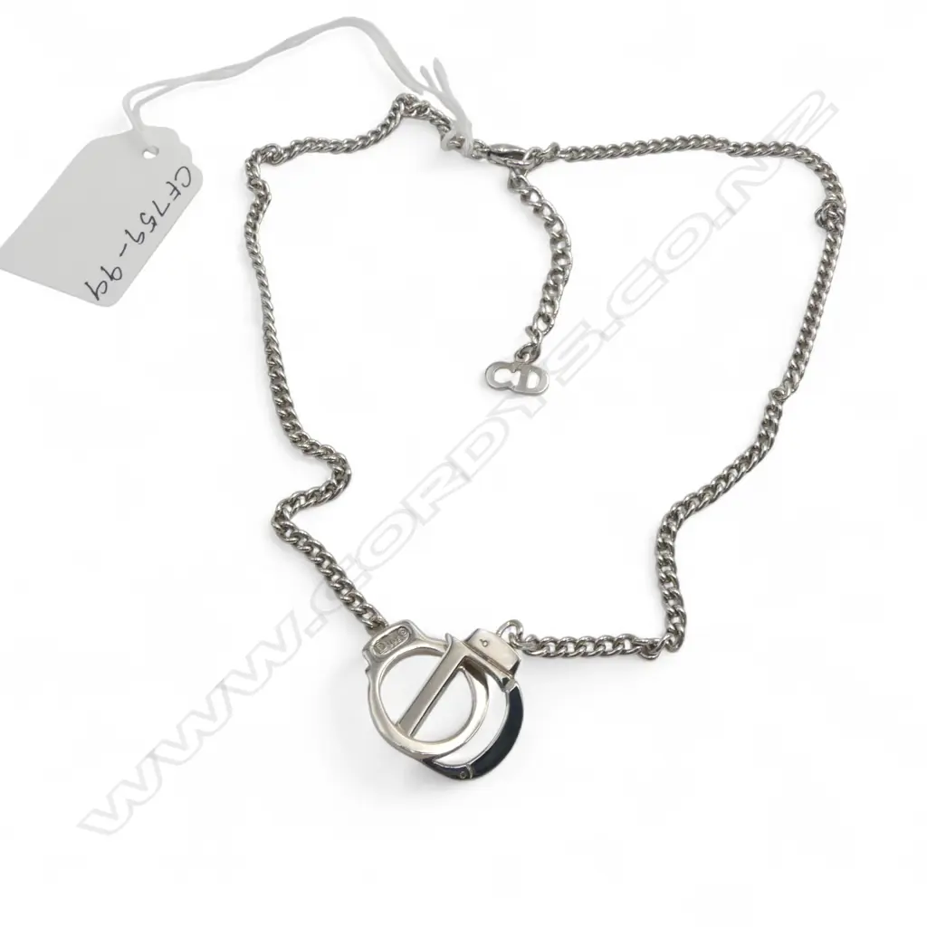 CHRISTIAN DIOR SILVER PLATED LOGO CHOKER, L.340mm Image 1++