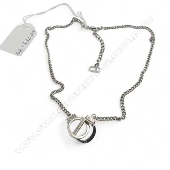 CHRISTIAN DIOR SILVER PLATED LOGO CHOKER, L.340mm