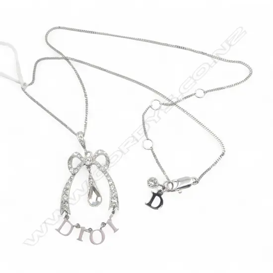 CHRISTIAN DIOR CRYSTAL BOW NECKLACE, CHAIN L.400mm