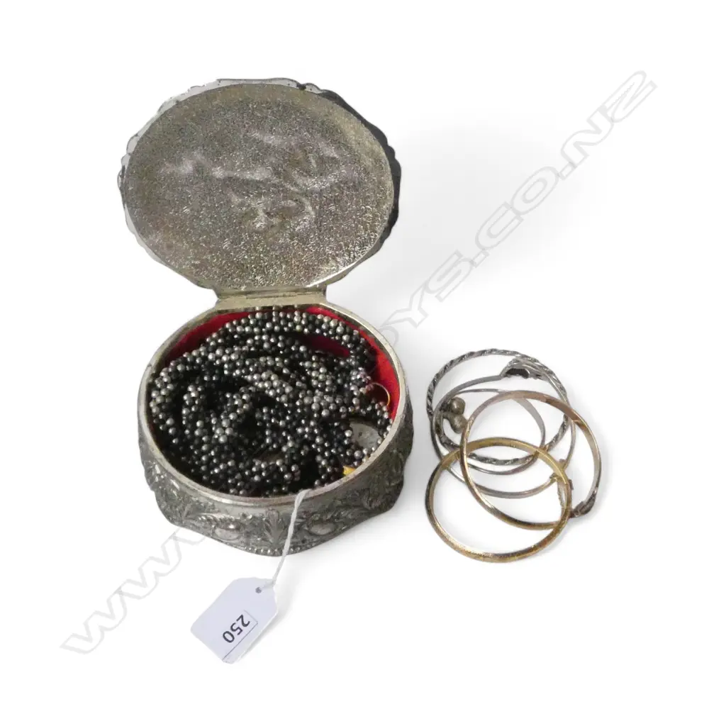 ASST. SILVER & METAL BANGLES, WATCHES, RING IN JEWELLERY BOX  Image 1++