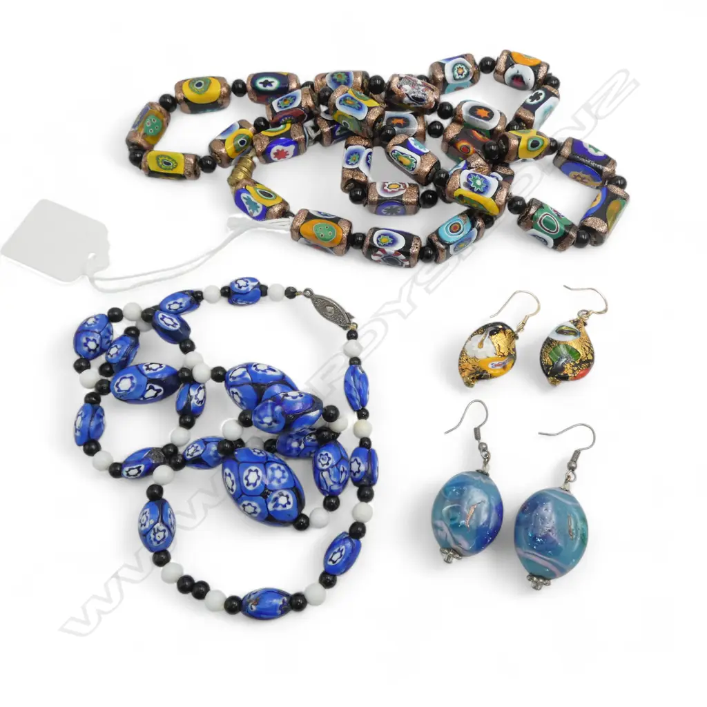 2 MURANO? BEAD NECKLACES + 2 PRS EARRINGS Image 1++