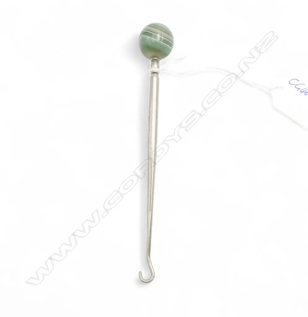 c.1900 stainless steel & GREEN BANDED AGATE BALL FINIAL Image 1++