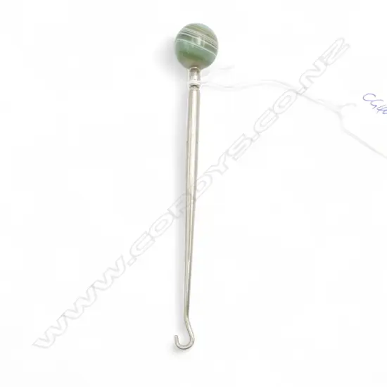 c.1900 stainless steel & GREEN BANDED AGATE BALL FINIAL