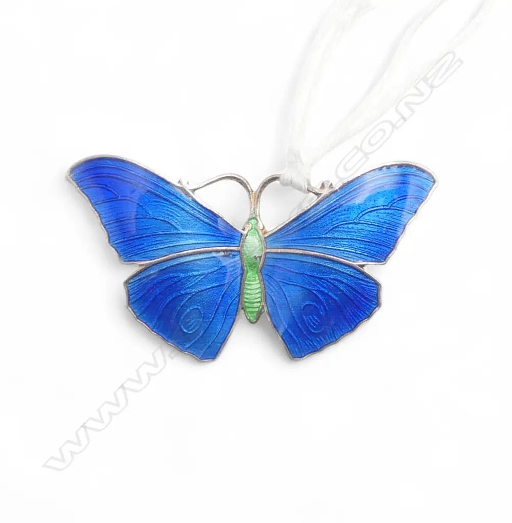 VINTAGE 'STERLING SILVER' & BLUE ENAMEL BUTTERFLY BROOCH Image 1++