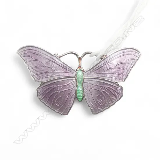 VINTAGE 'STERLING SILVER' & PURPLE + GREEN ENAMEL BUTTERFLY BROOCH