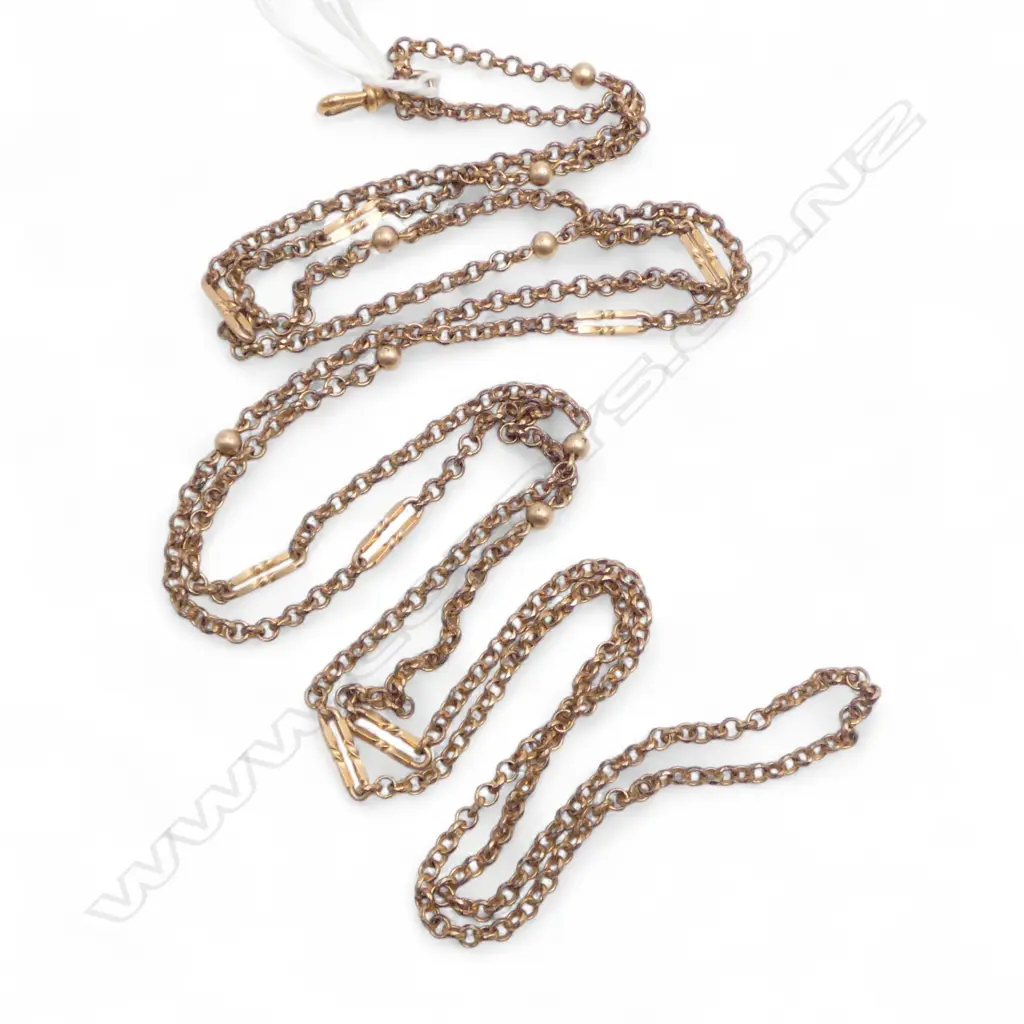 VICTORIAN ROLLED GOLD FANCY LINK MUFF CHAIN L.1360mm Image 1++