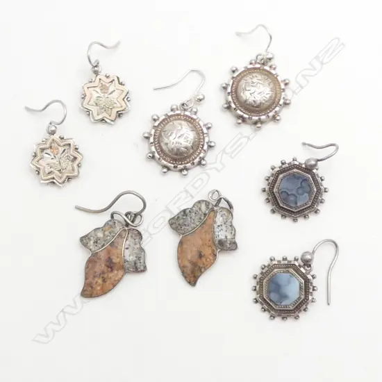 4 PAIRS SILVER VINTAGE EARRINGS 2 pairs agate set