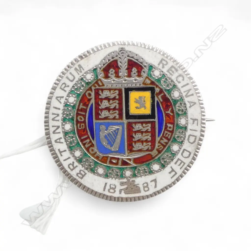 ENAMELLED QUEEN VICTORIA CROWN COIN BROOCH 1887 Image 1++