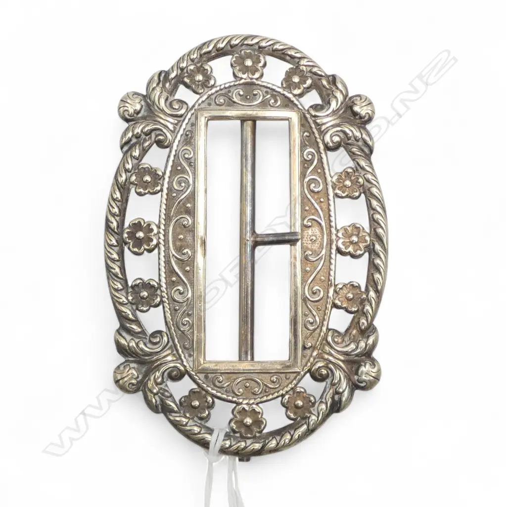 EARLY 20thC SILVER 1 PCE BELT BUCKLE open pierced floral highlights Image 1++