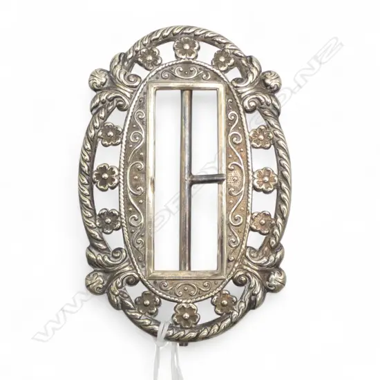 EARLY 20thC SILVER 1 PCE BELT BUCKLE open pierced floral highlights