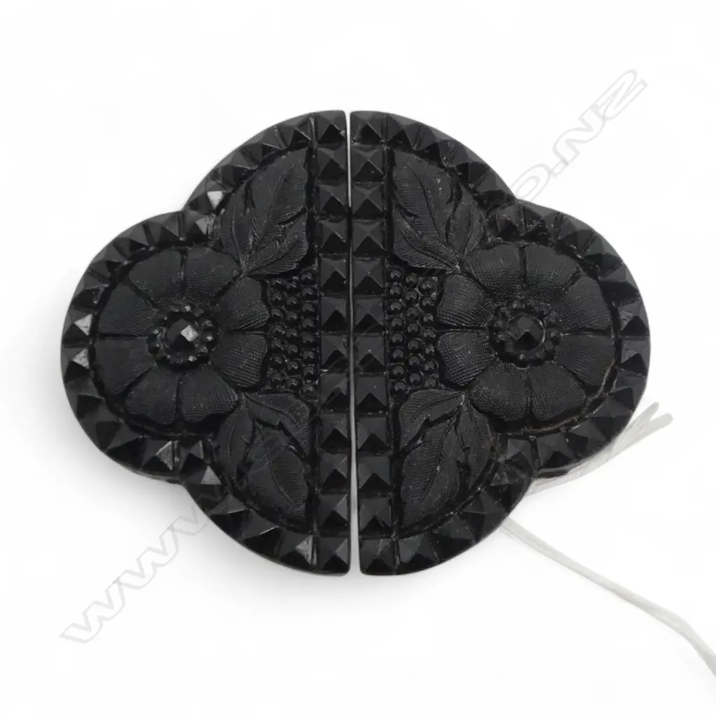 BLACK JET VICTORIAN BELT BUCKLE Image 1++