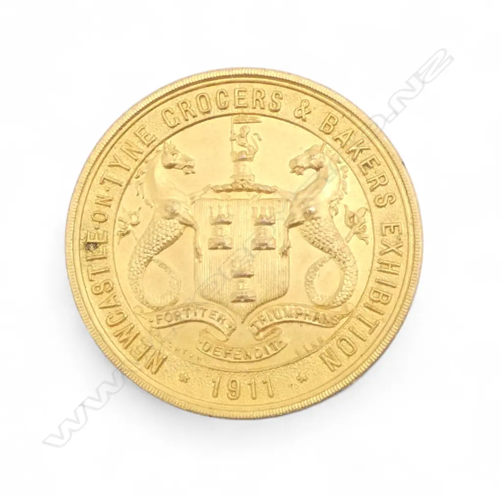 NEWCASTLE ON TYNE GROCERS & BAKERS EXHIBITION1911 GOLD (plated) MEDAL for 'WHEATMEAL BREAD' Image 1++