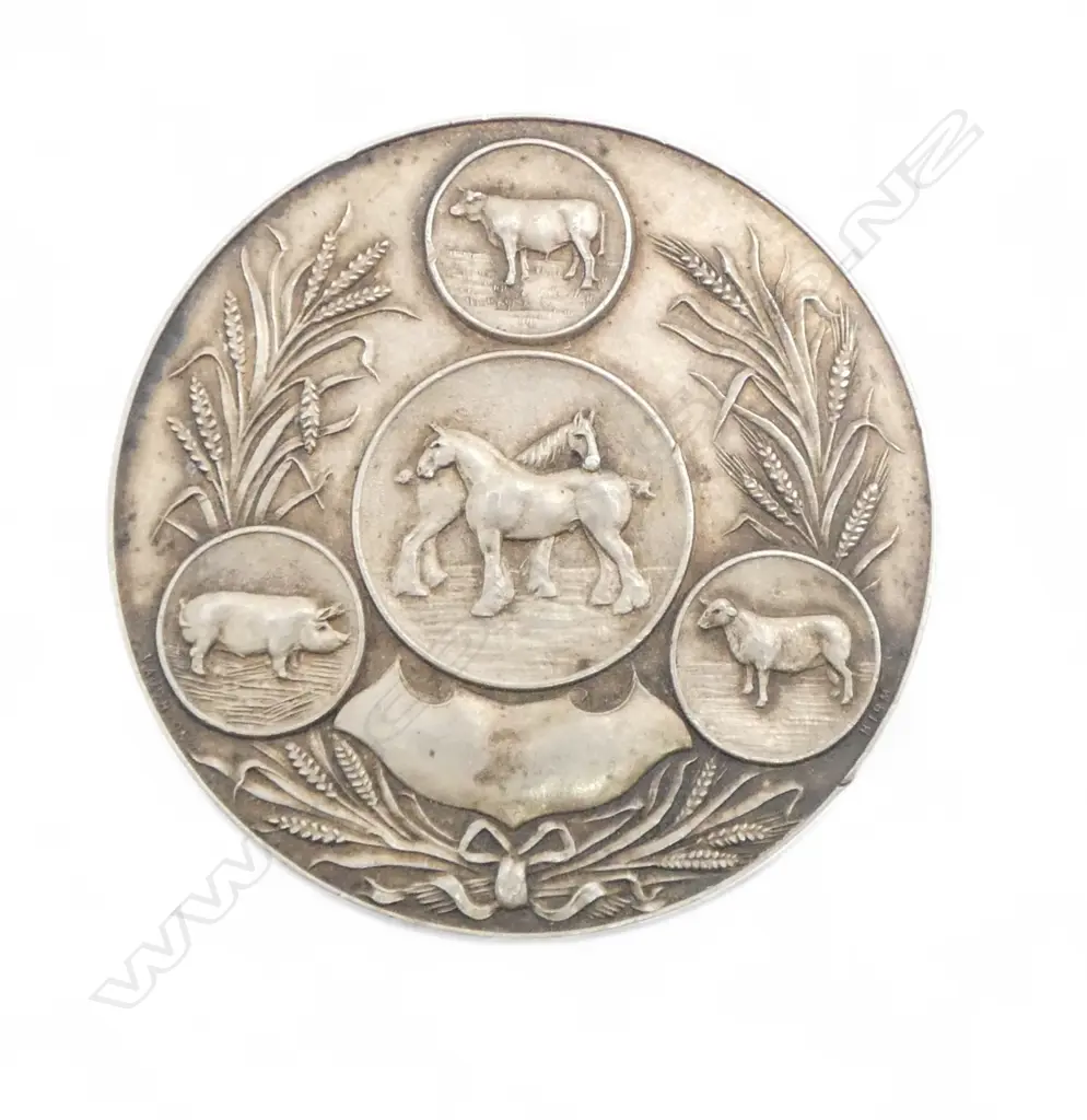 SILVER 'PONY STALLION' 1st Prize MEDAL Birmingham 1915. Horse cow pig sheep. Dia.45mm Image 1++