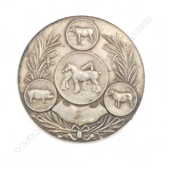 SILVER 'PONY STALLION' 1st Prize MEDAL Birmingham 1915. Horse cow pig sheep. Dia.45mm