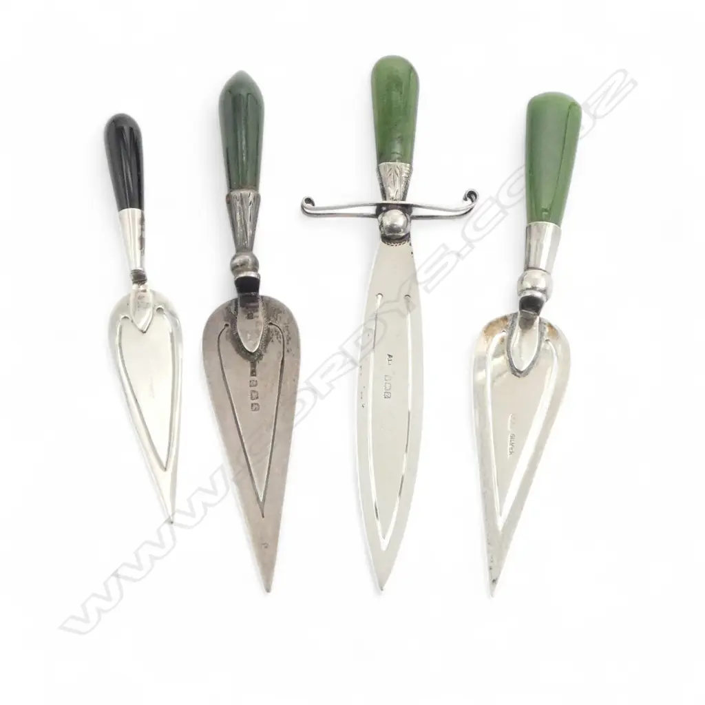 Four silver and pounamu handled page makers: sword etc Image 1++