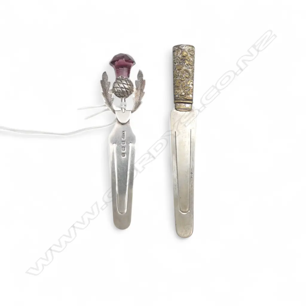 SCOTTISH THISTLE SILVER BOOKMARK Birmingham 1907 + plated bookmark   Image 1++
