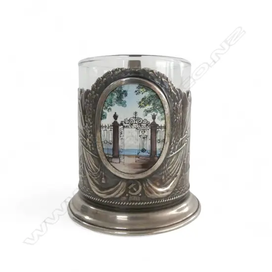 RUSSIAN PODSTAKANNIK CUP; EP HOLDER w. GLASS LINER H.100mm