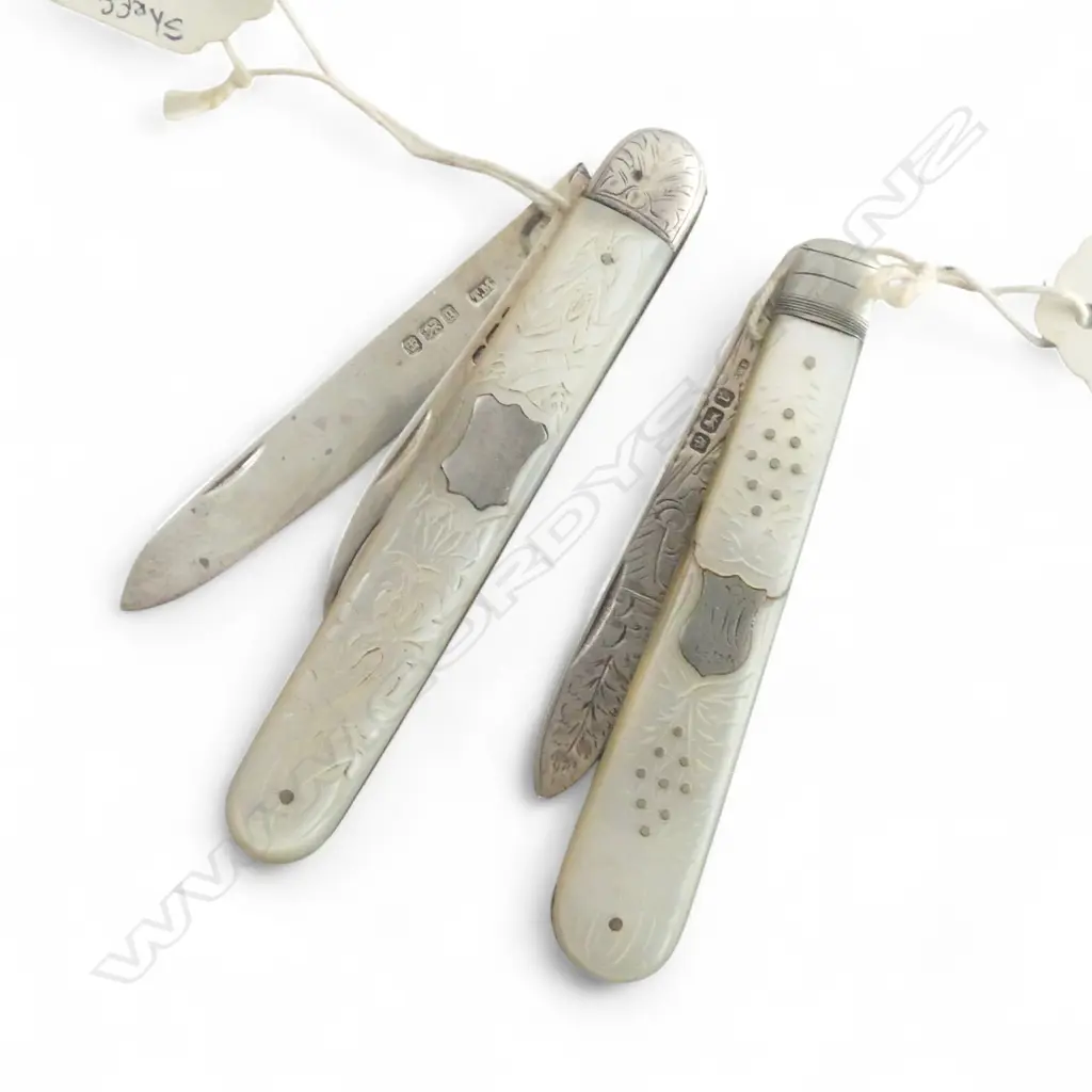 2 STG SILVER & MOP POCKET KNIVES, 1899 & 1909 Image 1++