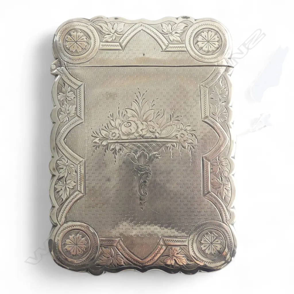 SILVER CARD CASE, SCALLOPED EDGES, BIRM. 1848, 54.67gm Image 1++
