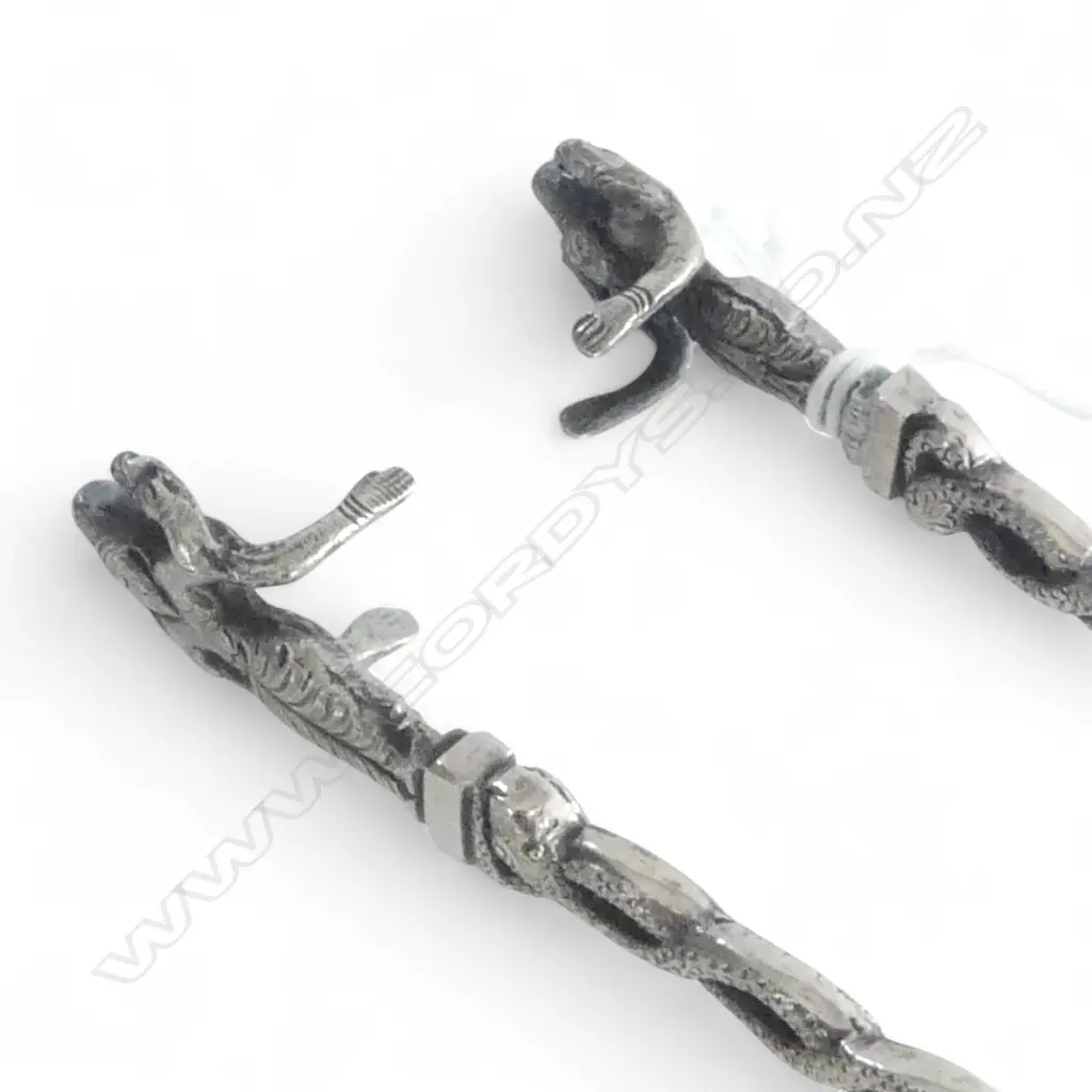 ANTIQUE SILVER & MOP LETTER OPENER, BIRM. 1899, 50gm, L.230mm & PR ASIAN SILVER TONGS, 93gm Image 1++