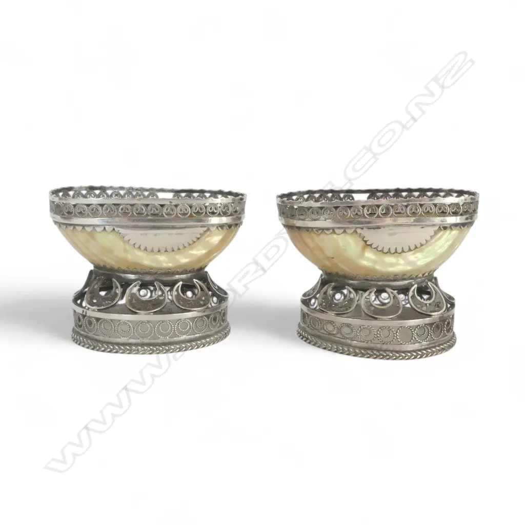 PR SILVER? FILIGREE & MOP SALTS H.60 W.80mm losses to filigree Image 1++