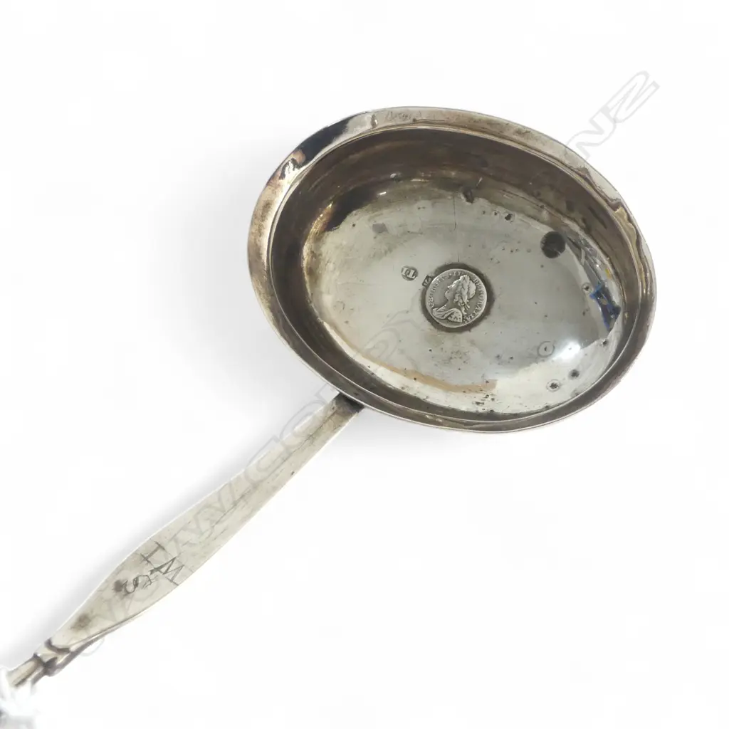 GEORGIAN SILVER COIN TODDY LADLE BALEEN HANDLE, L.330mm Image 1++