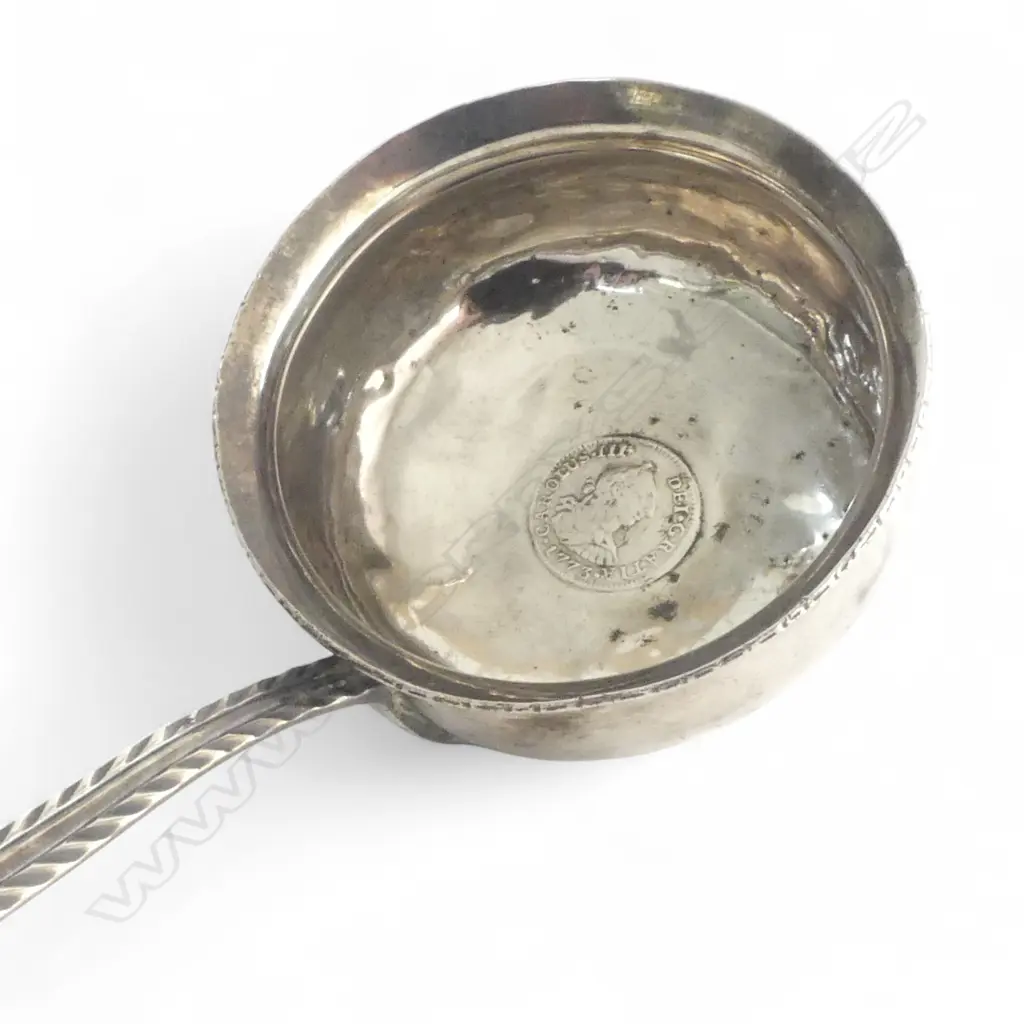 GEORGIAN SILVER COIN TODDY LADLE BALEEN HANDLE, L.330mm Image 1++