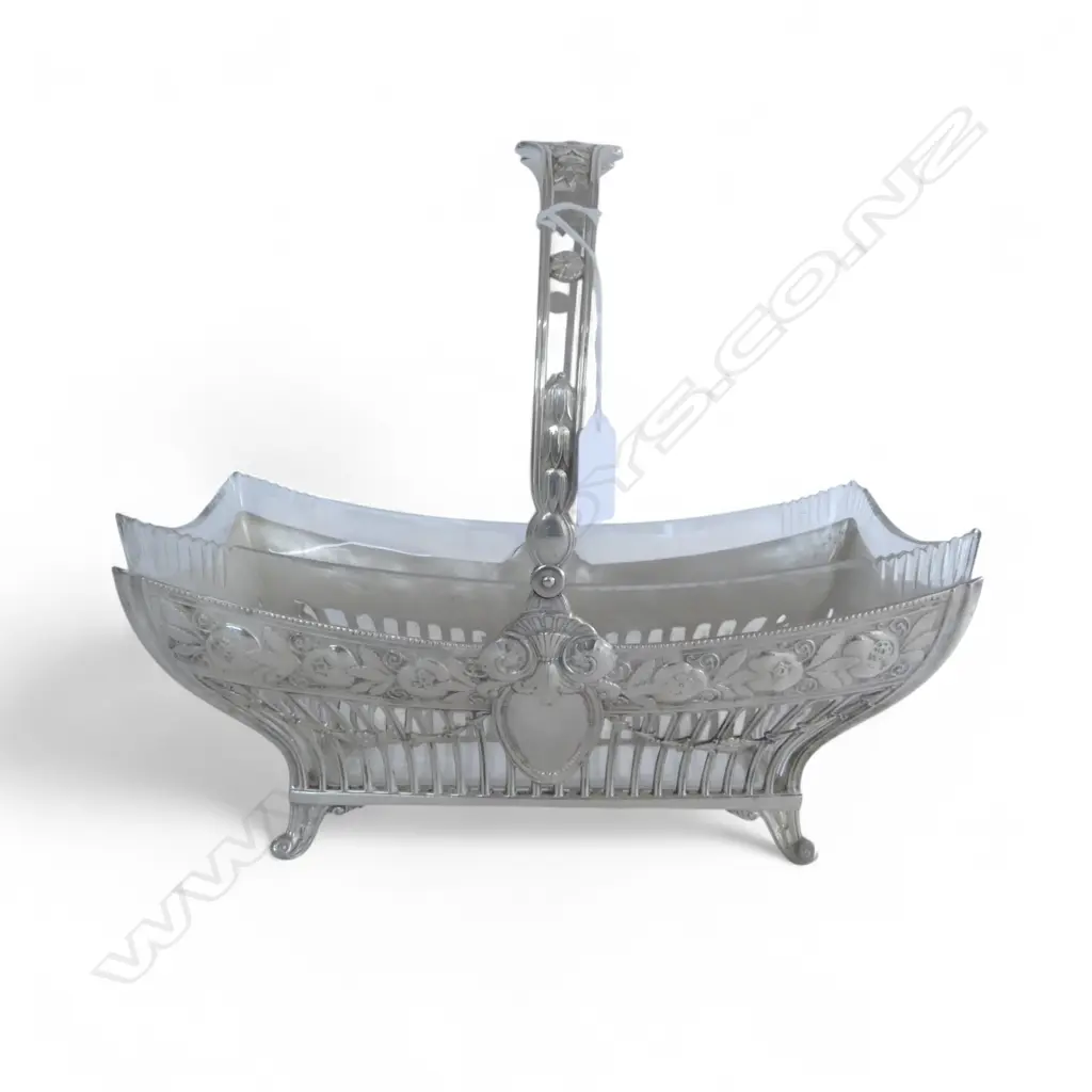 WMF SILVER PLATE & CUT GLASS LINED BASKET swing handle. Minor faults. L.295mm Image 1++
