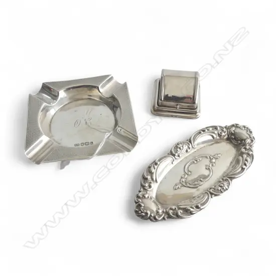 SILVER ASHTRAY, BIRM 1937, 79.3gm, SILVER RING BOX 31.73gm & SML SILVER TRAY, BIRM. 1907, 20gm