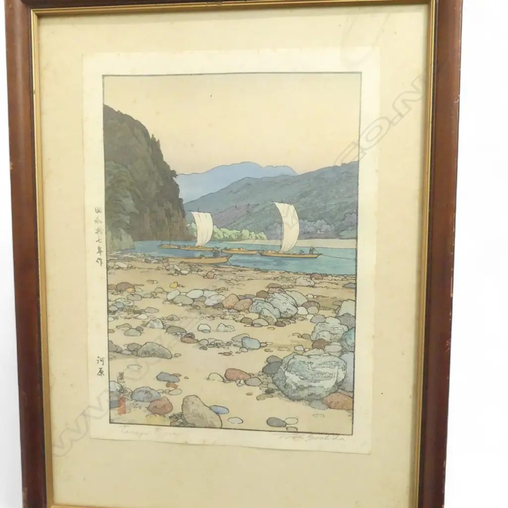2 FRAMED SHIN-HANGA PRINTS by YOSHIDA TOSHI (1911-195); 'NIKKO' & 'TENRYU RIVER'. 270x200mm signed by artist, foxed Image 1++