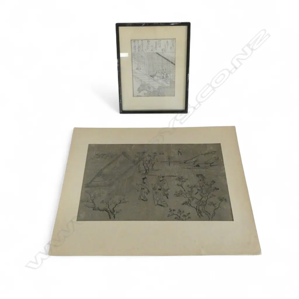 20thC UKIYO-E WOODBLOCK PRINT, 'NIOMON GATE' AFTER HISHIKAWA MORONOBU + FRAMED PRINT 175x135mm Image 1++