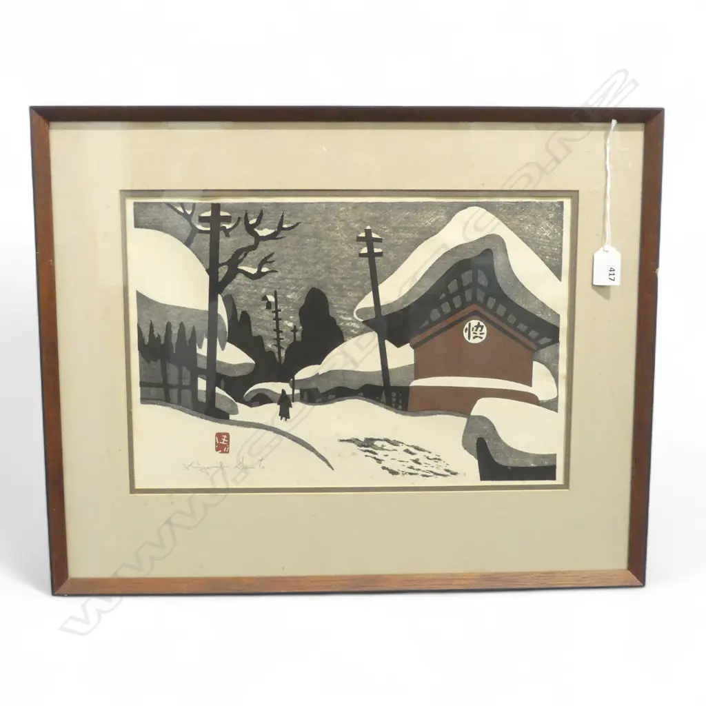 KIYOSHI SAITO (JAPAN 1907-1997) WINTER IN AIZU, WOODBLOCK 265x400mm foxing Image 1++