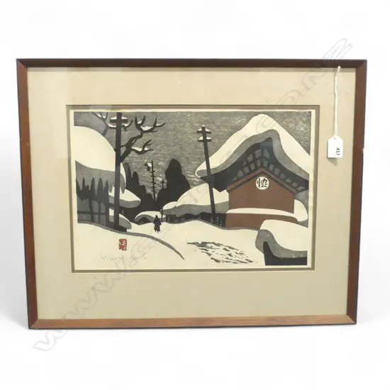 KIYOSHI SAITO (JAPAN 1907-1997) WINTER IN AIZU, WOODBLOCK 265x400mm foxing