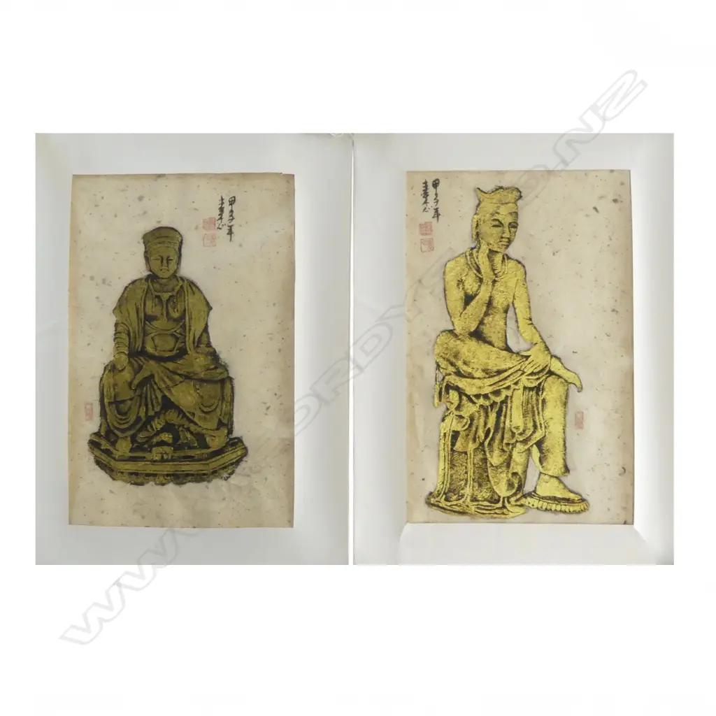2 ORIENTAL MICA WOODBLOCKS ON PAPER 550x395mm Image 1++