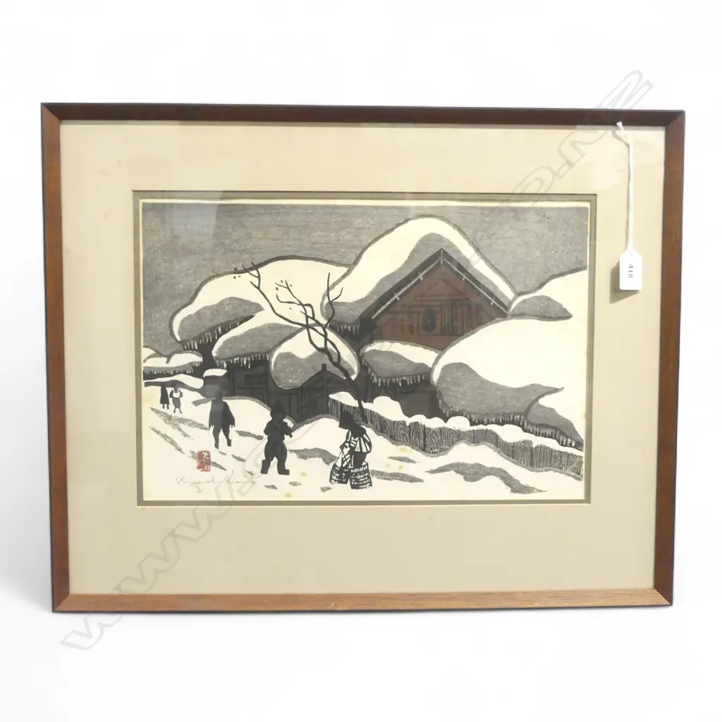 KIYOSHI SAITO (JAPAN 1907-1997) WINTER IN AIZU, WOODBLOCK 265x400mm foxing Image 1++