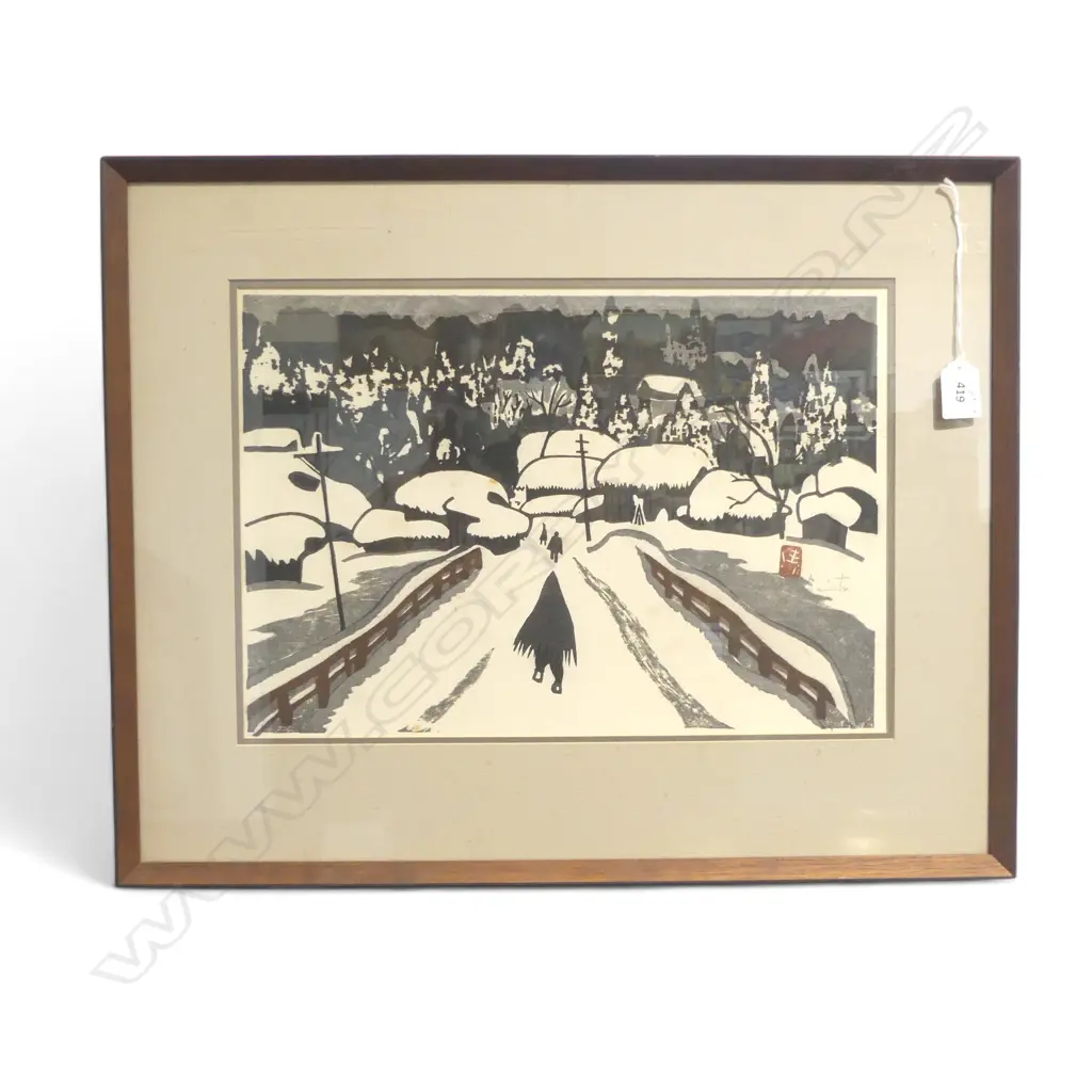 KIYOSHI SAITO (JAPAN 1907-1997) WINTER IN AIZU, WOODBLOCK 275x400mm foxing Image 1++