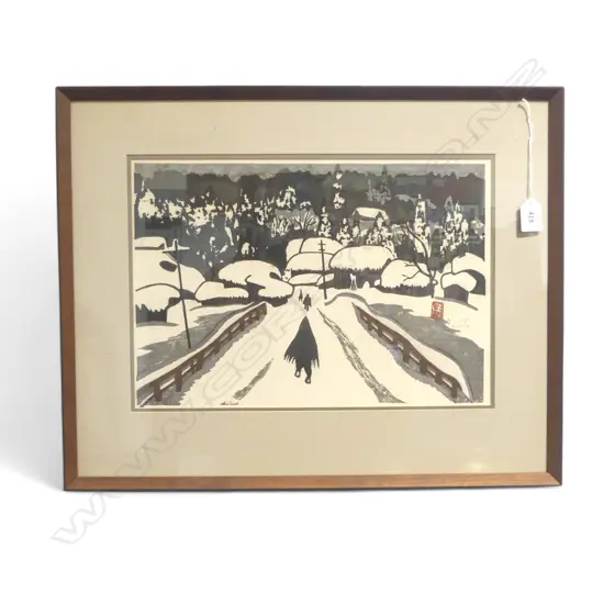 KIYOSHI SAITO (JAPAN 1907-1997) WINTER IN AIZU, WOODBLOCK 275x400mm foxing
