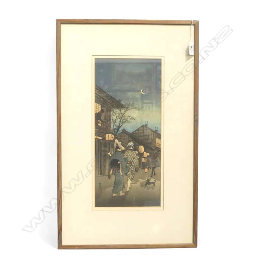 20thC TAKAHASHI SHOTEI UKIYO-E PRINT, STREET PERFORMER, 350x160mm Image 1++