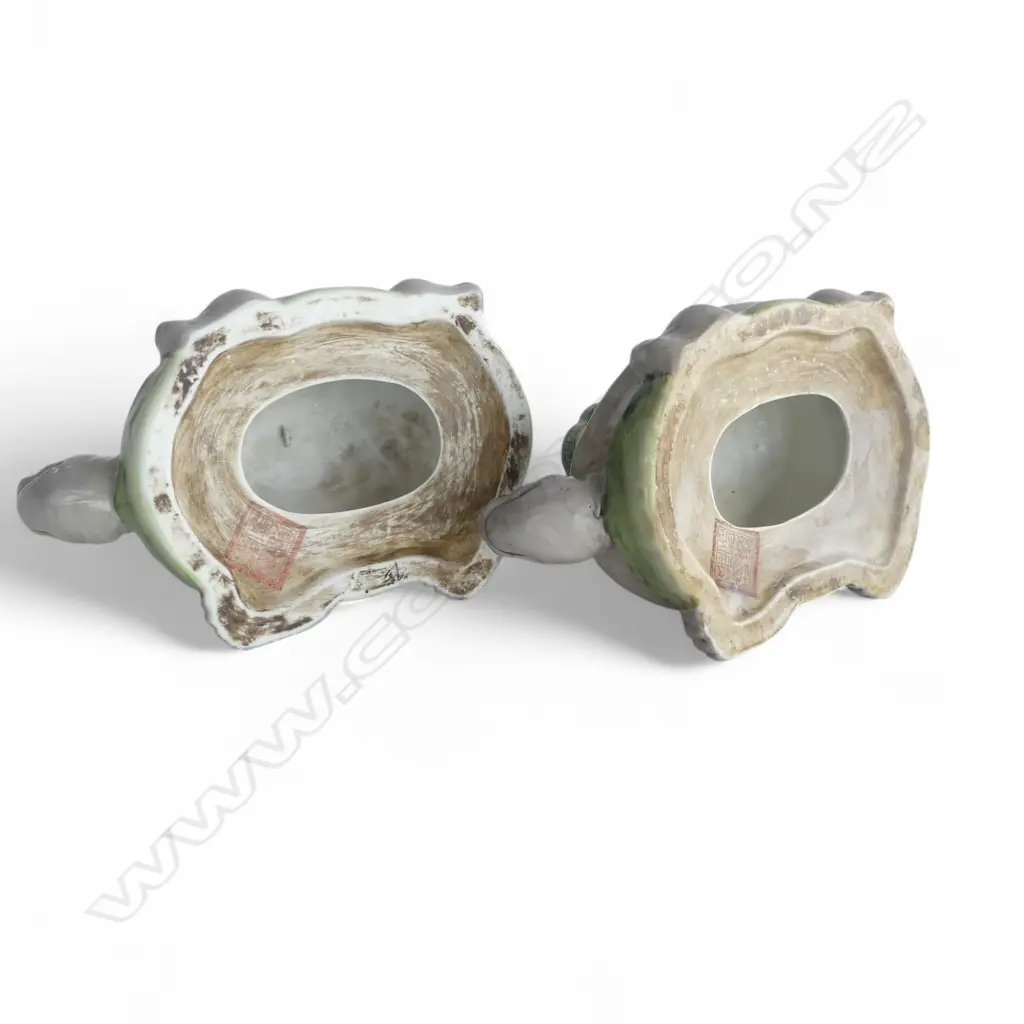 PR CHINESE CERAMIC TURTLE FORM CANDLE HOLDERS base stamped H.140mm Image 1++