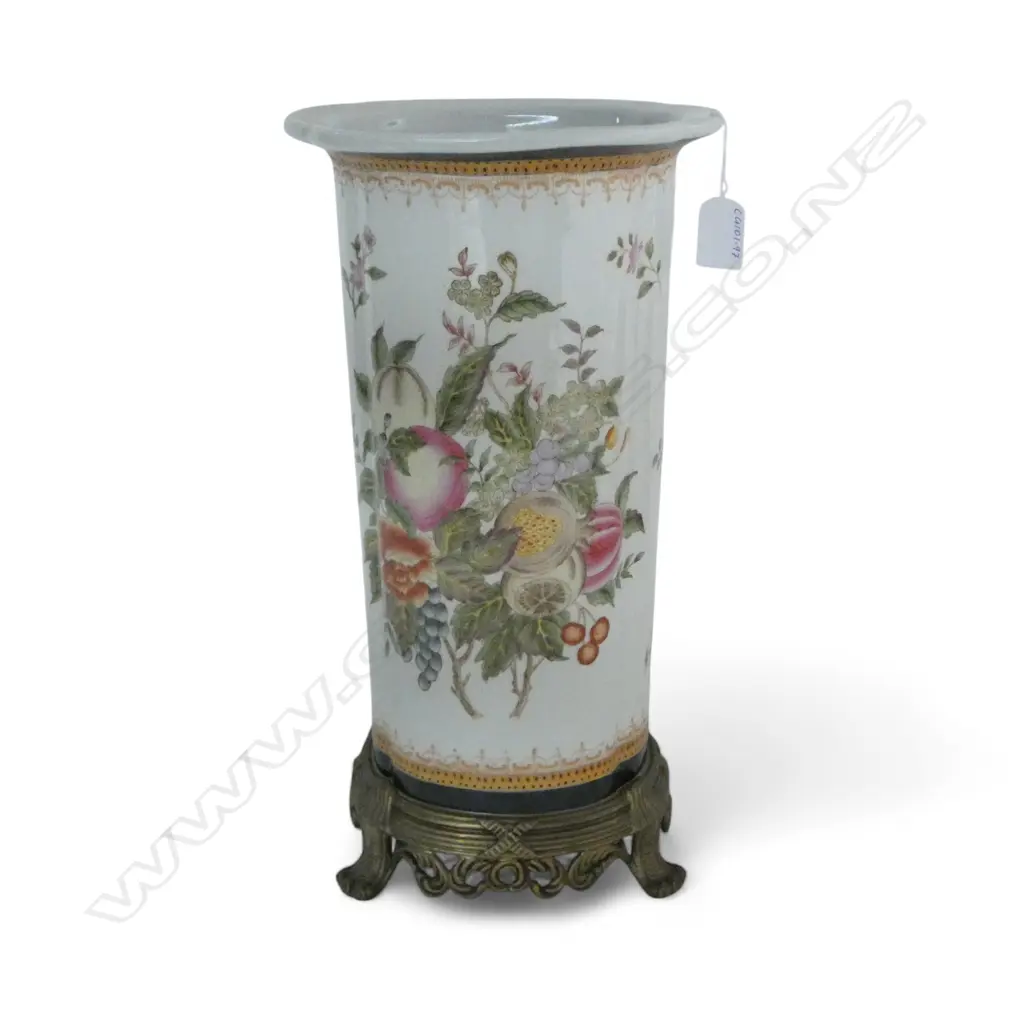 DECORATIVE HAND PAINTED CERAMIC VASE  WITH GILT BASE 410 x 220 mm   Image 1++