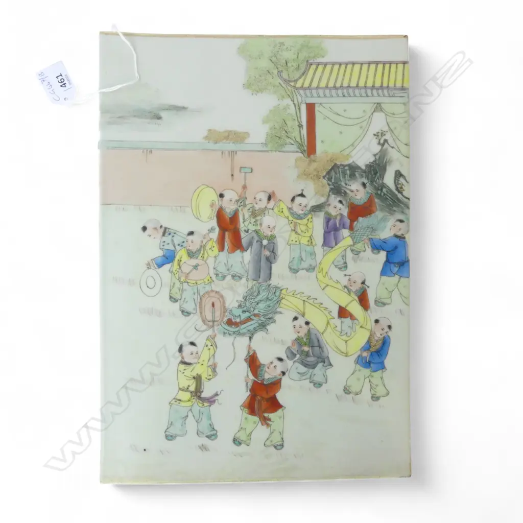 CHINESE PLAQUE, BOYS AT PLAY 370x255mm Image 1++